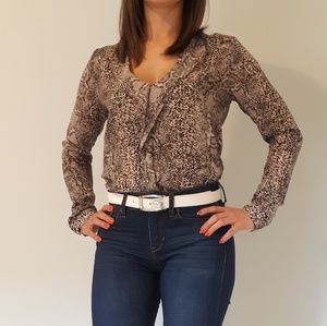 Guess Snakeskin Print Ruffled Blouse